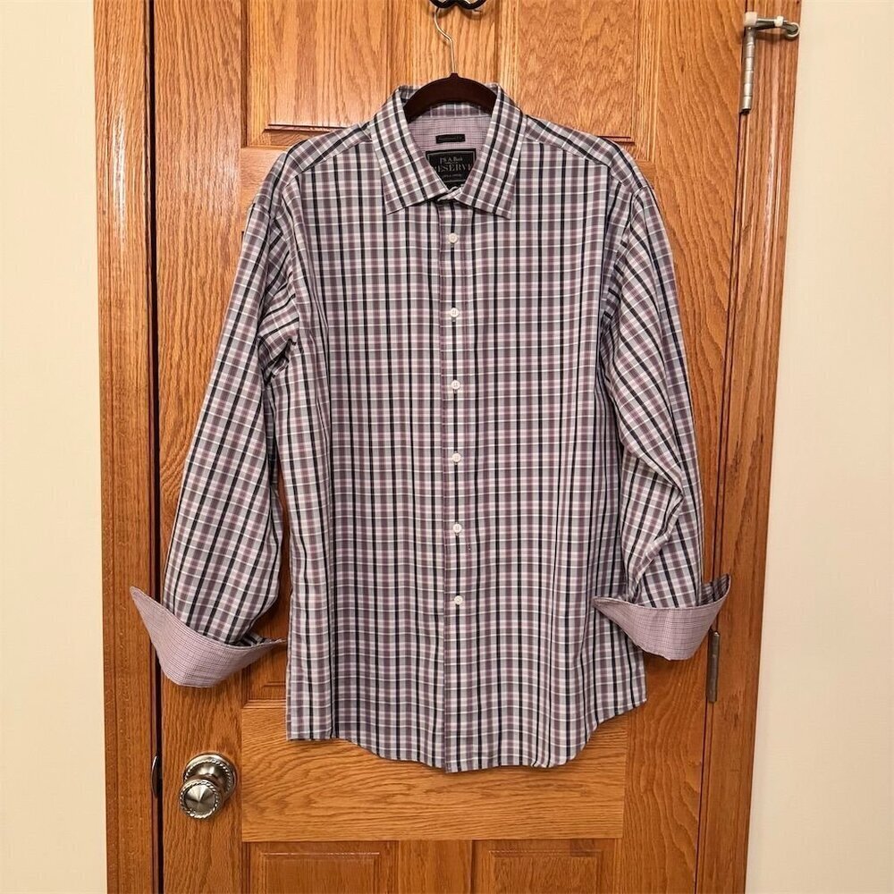 Jos. A. Bank Reserve Men's Multi-Check Dress Shirt L Long Sleeve Button-Down
